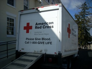 Not as distinctive as the Bloodmobile, the Red Cross' truck still makes an impression outside the SAC.